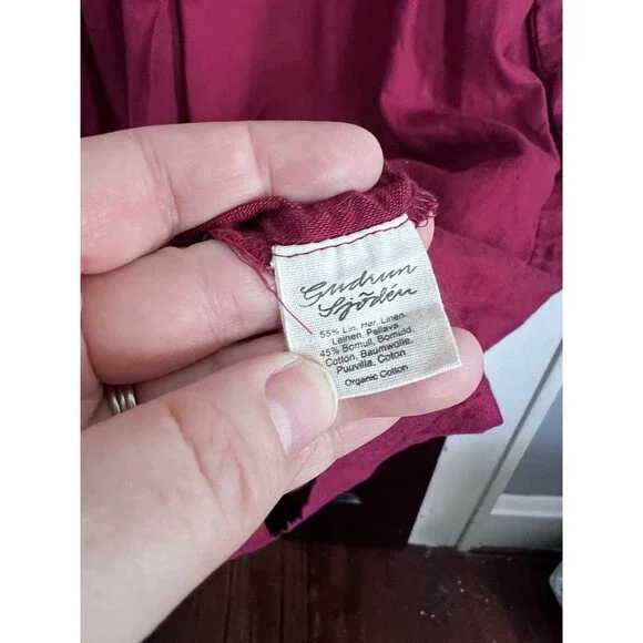Gudrun Sjödén Women's Dress Linen Blend Floral Embroidery Burgundy Size Large